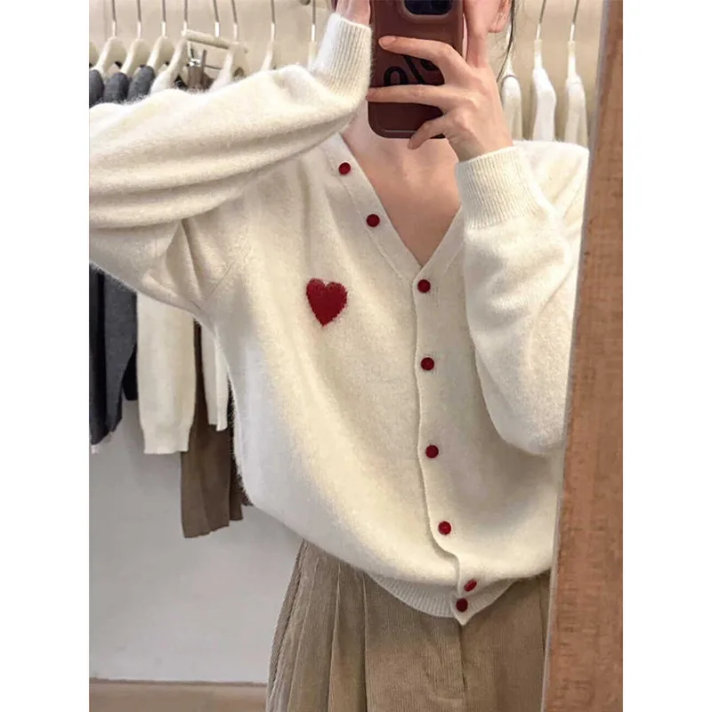 Women Red Long Sleeve Embroidery Knitted Sweater Tops