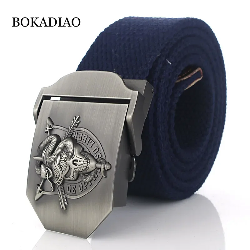 

Men&Women Military Canvas Belt Luxury Cobra Skull Metal Buckle Jeans Belt Army Tactical Belts For Male Waistband Strap