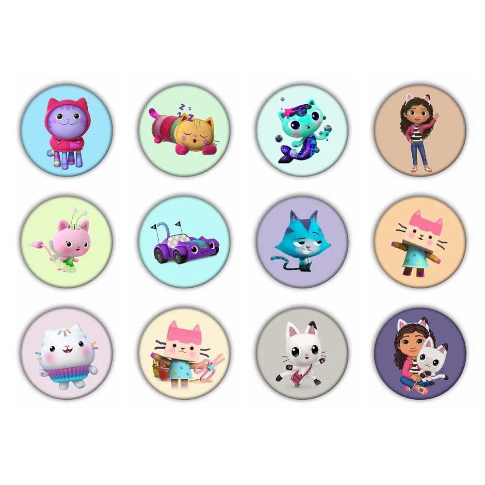 Gabby Dollhouses Cartoon Spille Bambini Carino Emblema Circolare Kid Anime Zaini Spille Gioielli Di Moda Decoracion Accessori