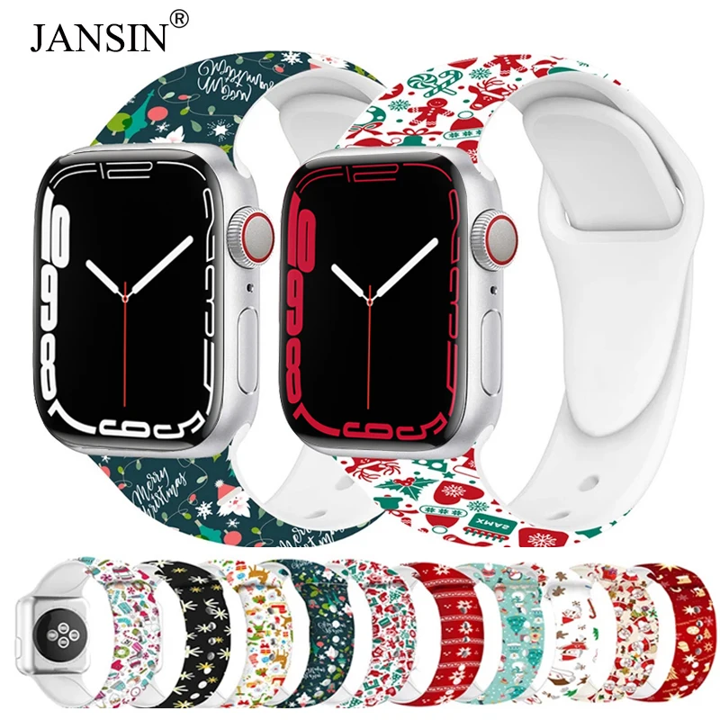 Christmas Strap For Apple Watch Band Series 7 41mm 45mm Silicone