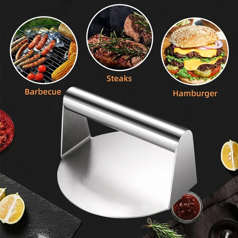Stainless Steel Smash Burger Press Heavy Duty Round Patty Maker Mold Non-Slip Handle for BBQ Kitchen Accessories 6