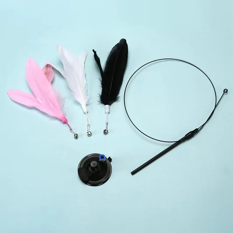 Interactive Cat Feather Wand Toy with Suction Cup & 2PCS Detachable Feather Refills