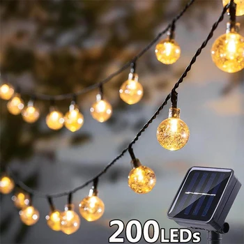 Luci a corda solari Luce da fata in cristallo per esterni Ghirlanda natalizia 8 modalità Luce da patio impermeabile per decorazioni per feste in giardino 1
