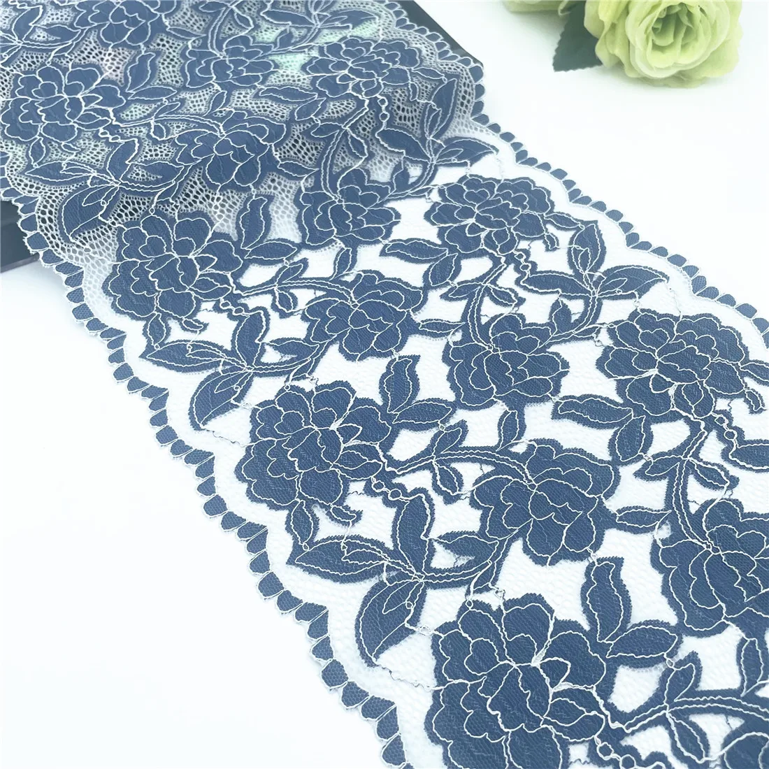 3y/lot Width 23cm Pretty Floral Blue Elastic Lace 5
