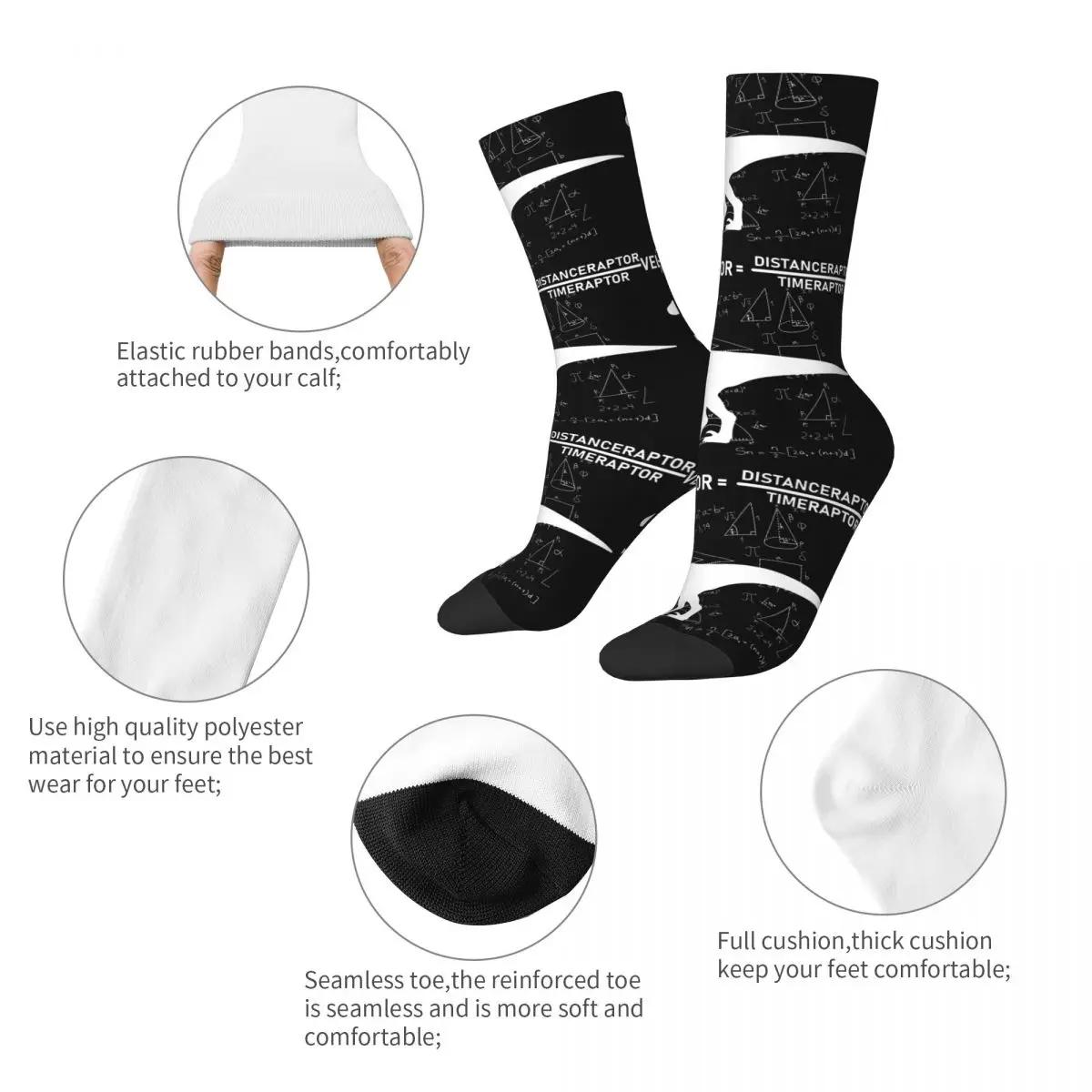 Funny Happy Men&s Socks Velociraptor Dinosaur Velocity Formula Vintage Harajuku Math Graph Mathematics Seamless Crew Crazy Sock