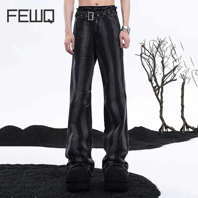 

FEWQ American Street Wash Gradient Men's Jeans Summer Edge Ragged Pants 2024 Contrast Color Pocket Male Trousers 24E1125