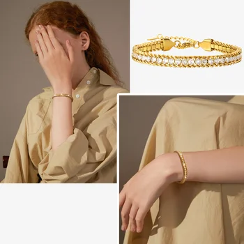 Gold Plated Stainless Steel Beads Chain Bracelet Gift To Her