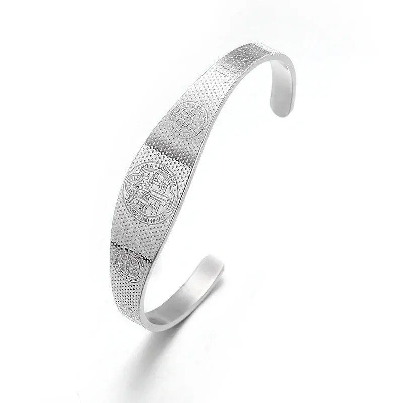 Catholic Priests and Saints Saint Benedict Cuff Bracelet for Men Women Simple Stainless Steel Exorcist Amulet Wrist Jewelry Gift 5