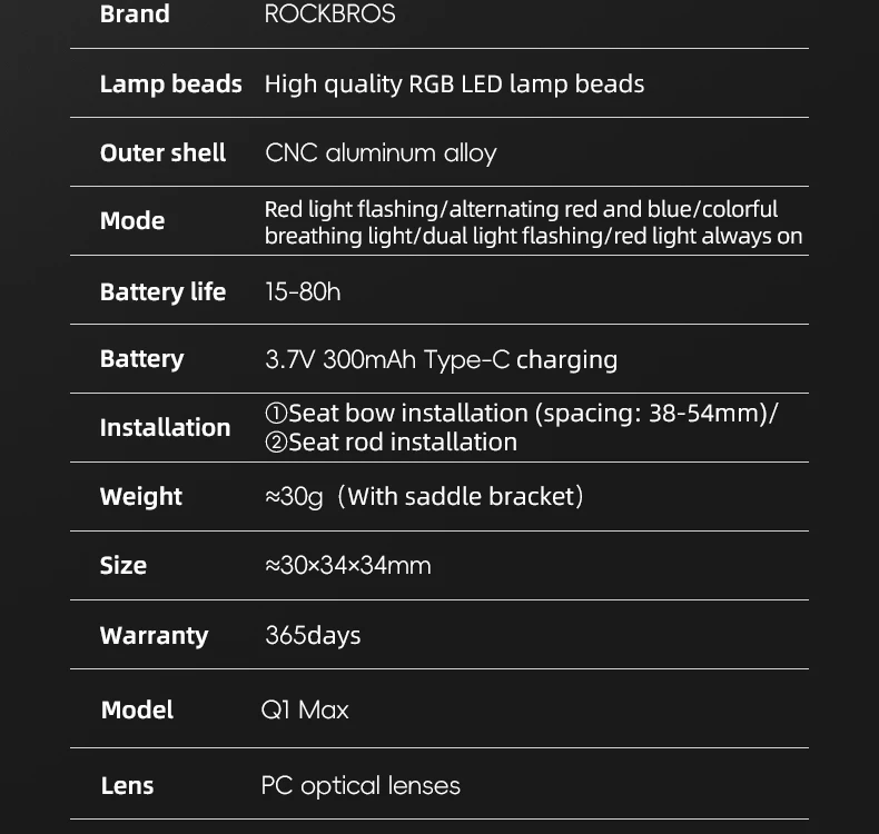 Bicycle Light Smart Bicycle Rear Light Auto Start Stop Brake Sense Waterproof LE