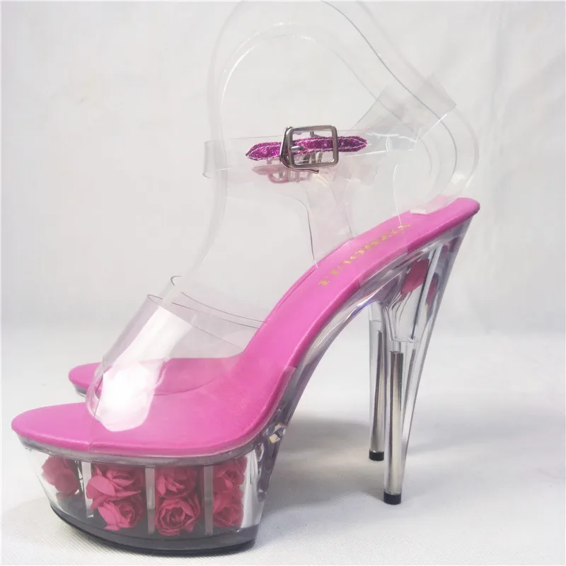 Summer weddings, new fashion sexy heels and pink rose decorative platform women's shoes, with a 15CM high heel dance shoes