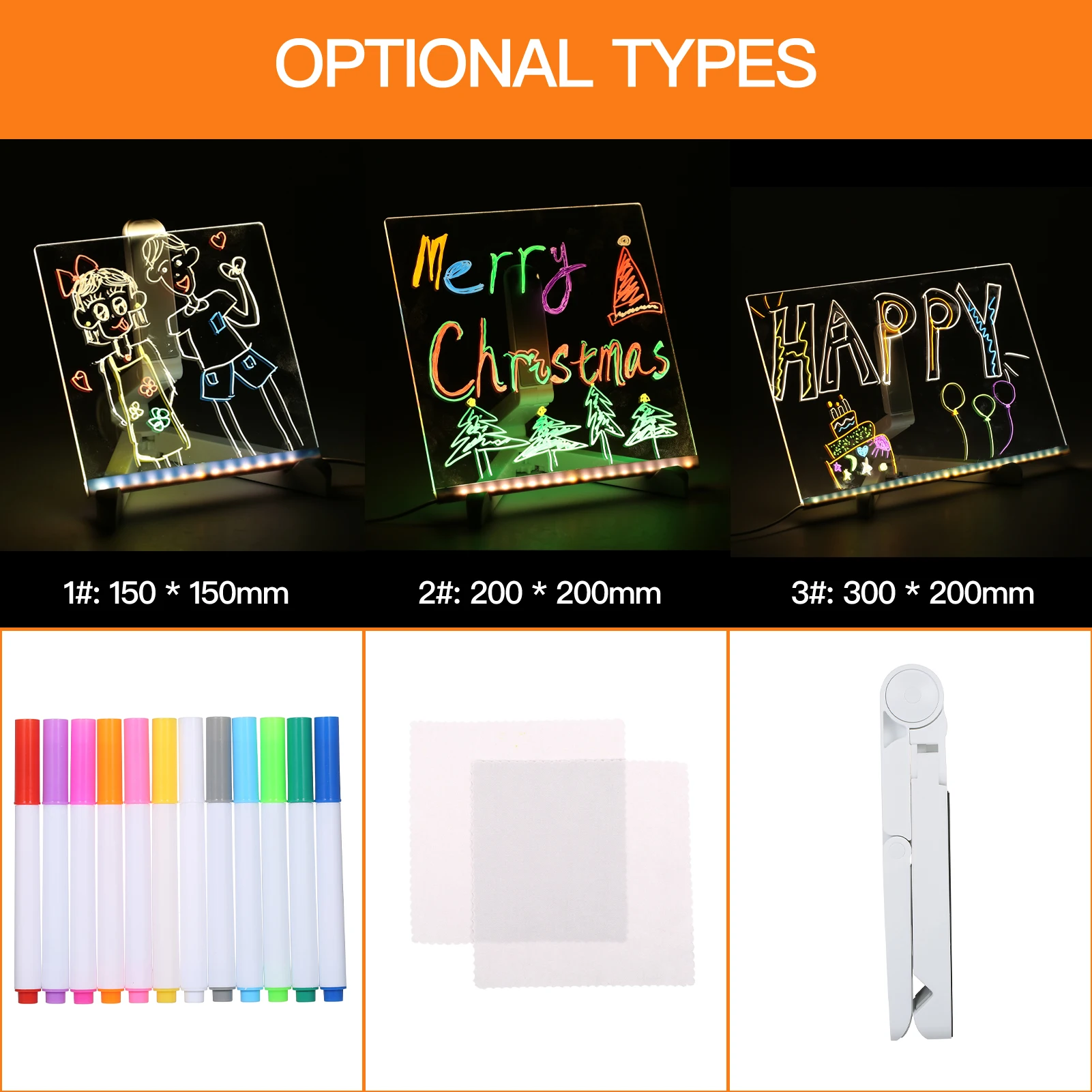 LED 메시지 보드 태블릿 키트 세트, 11.8 인치 * 7.9 인치, 지울 수 있는 쓰기 그림 조명 사인, 12 가지 다채로운 마커 포함