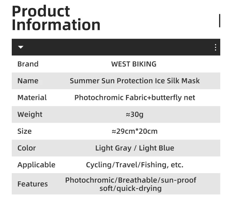 Description Picture 4 of itemWEST BIKING Summer Breathable Cycling Caps UV Photochromic Pattern UPF 50+ Sun Protection Ice Silk Balaclava Cooling Sport Gear