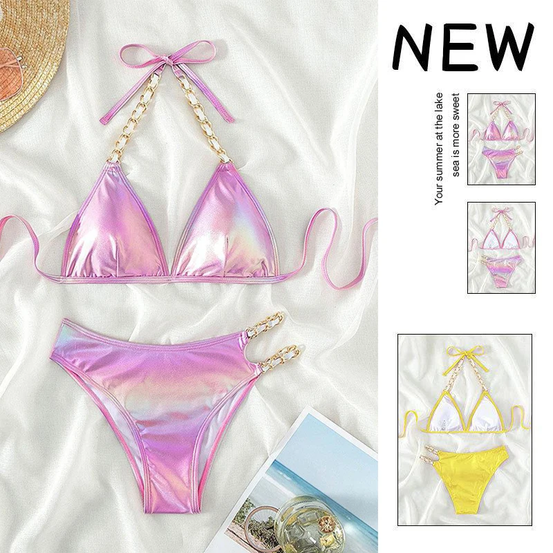 

Пуш-ап бикини микро бикини набор 2023 лето новый градиент Металлический Ремешок Купальник женский сексуальный купальный костюм Высокая талия Купальник