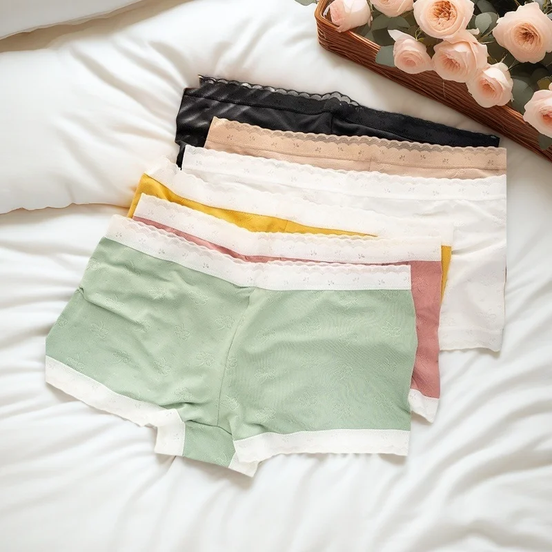 1PC Women Boyshorts Ice Silk Panties Underwear Low Waist Female Underpants Solid Color Breathable Sexy Lingerie M-XL 5