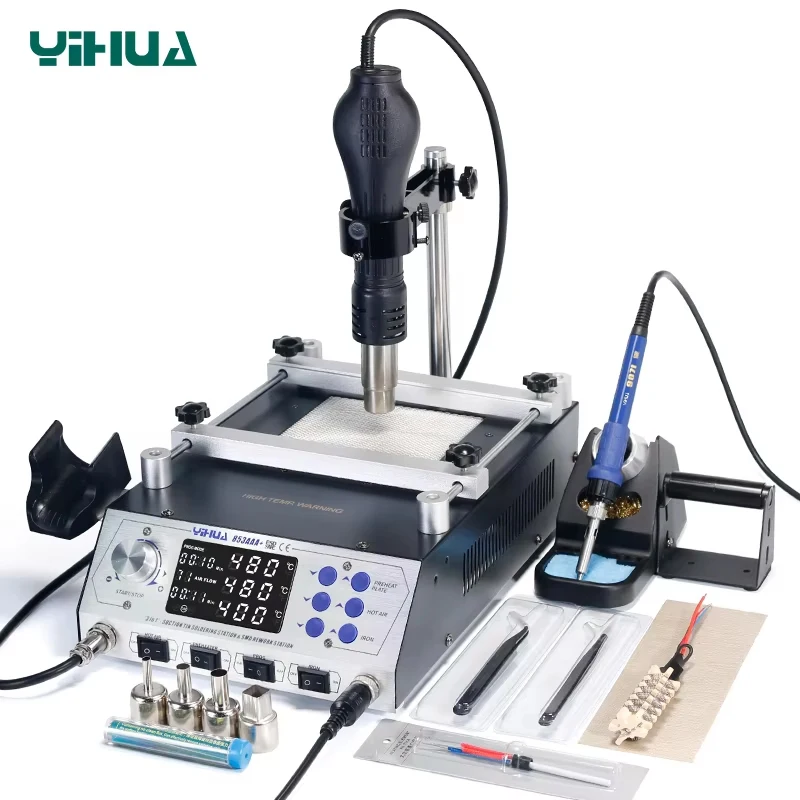 Soldering Station 1200W 3 In 1 Hot Air Gun Soldering Iron Preheating Desoldering Station Rework Welding Repair Tool YIHUA 853AAA hot air gun,soldering station,soldering tool,desoldering station