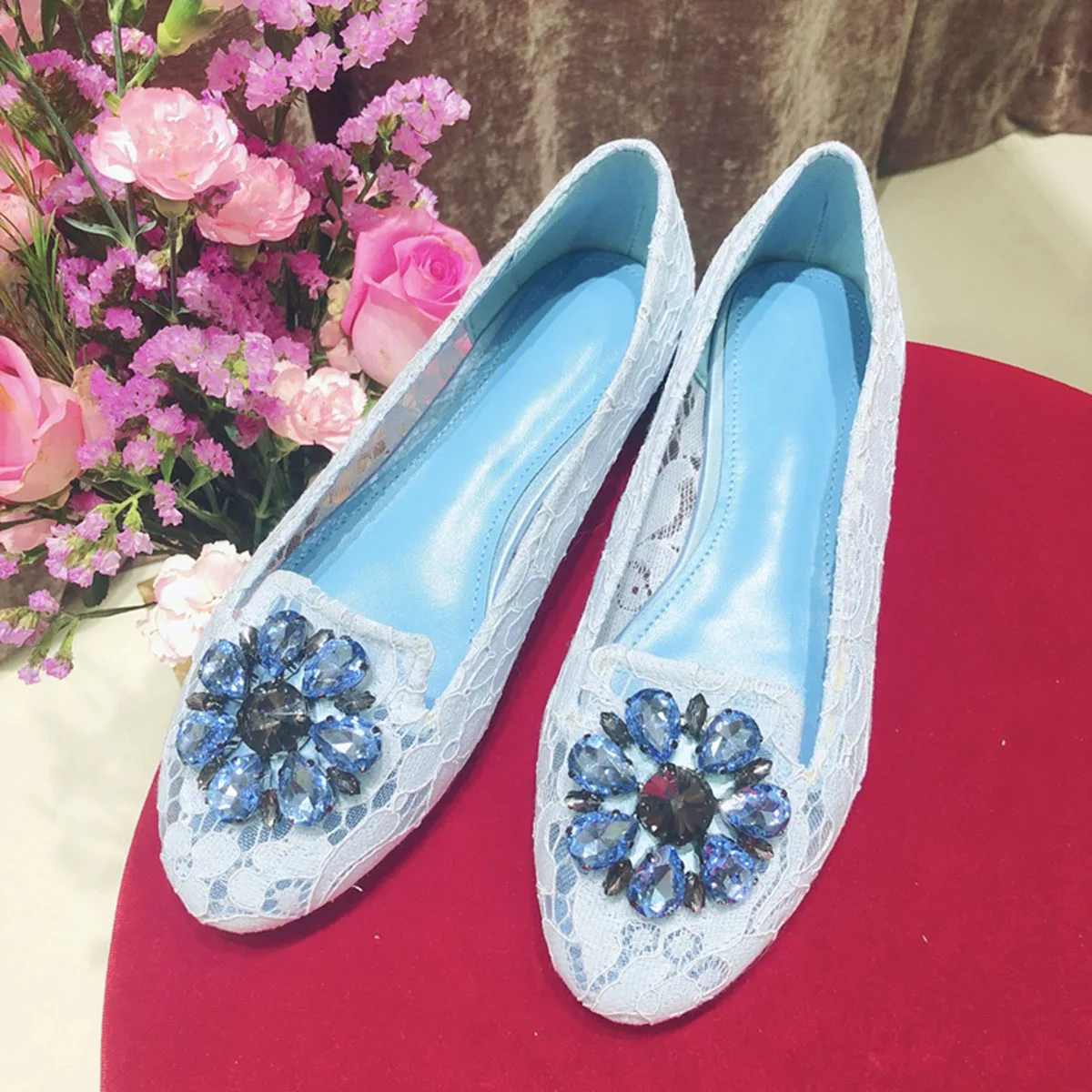 

Women's Summer Flat Lace Shoes Rhinestone Flower Ballet Shoes