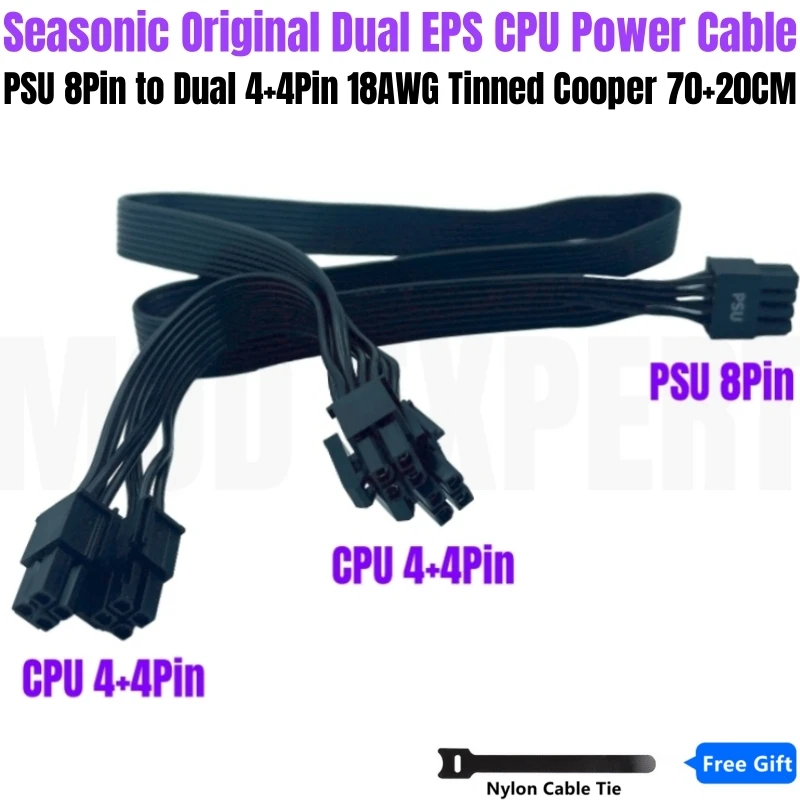 Cavo Di Alimentazione Originale Seasonic Dual Cpu 8Pin 4 + 4Pin Per Ssr-1000Px, Ssr-850Px, Ssr-750Px, Ssr-650Px, Ssr-550Px Focus Plus Platinum