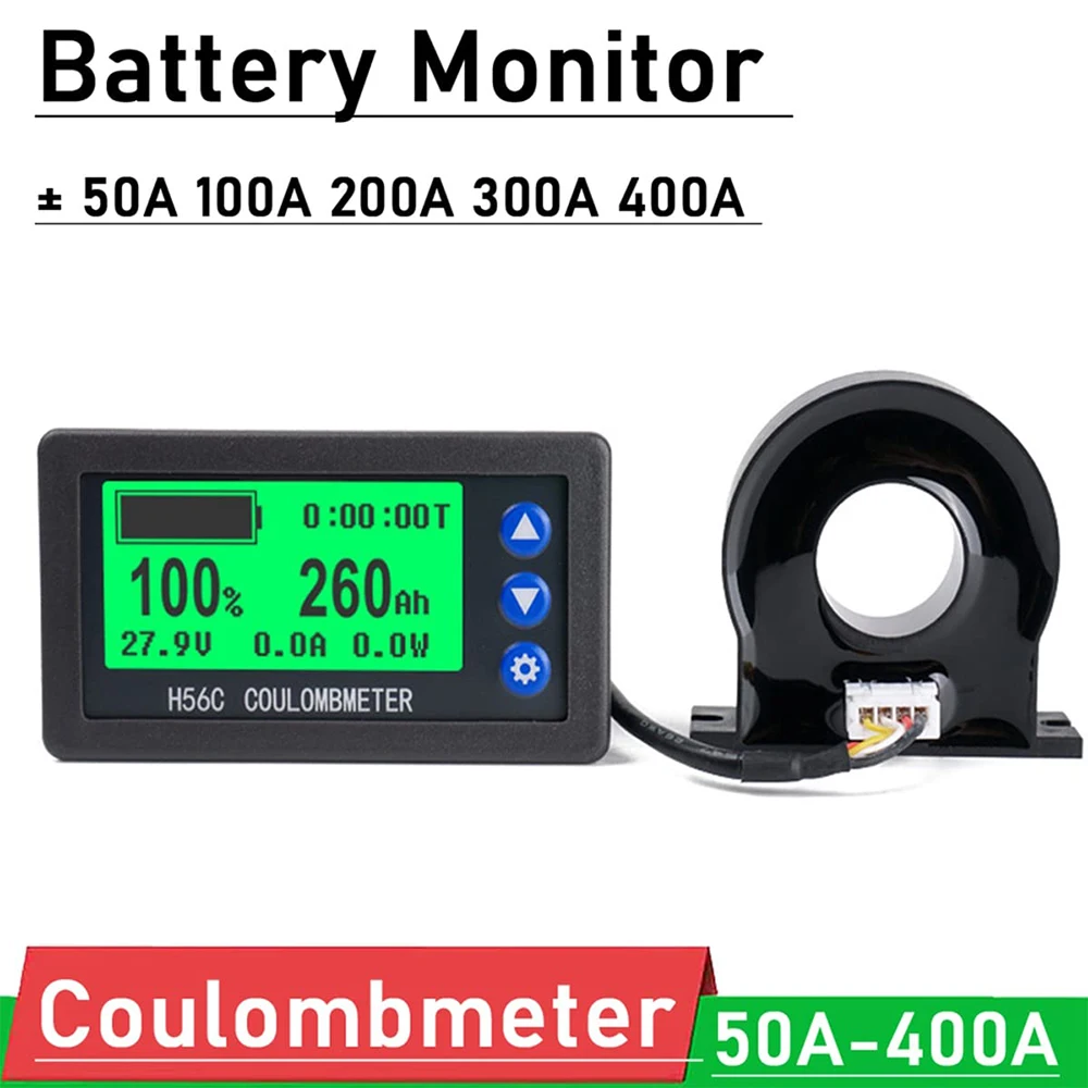 

H56CH LCD Digital Hall Coulomb Meter Ammeter Voltmeter DC9-100V 50A 100A 300A 400A Voltage Current Power Meter Battery Indicator