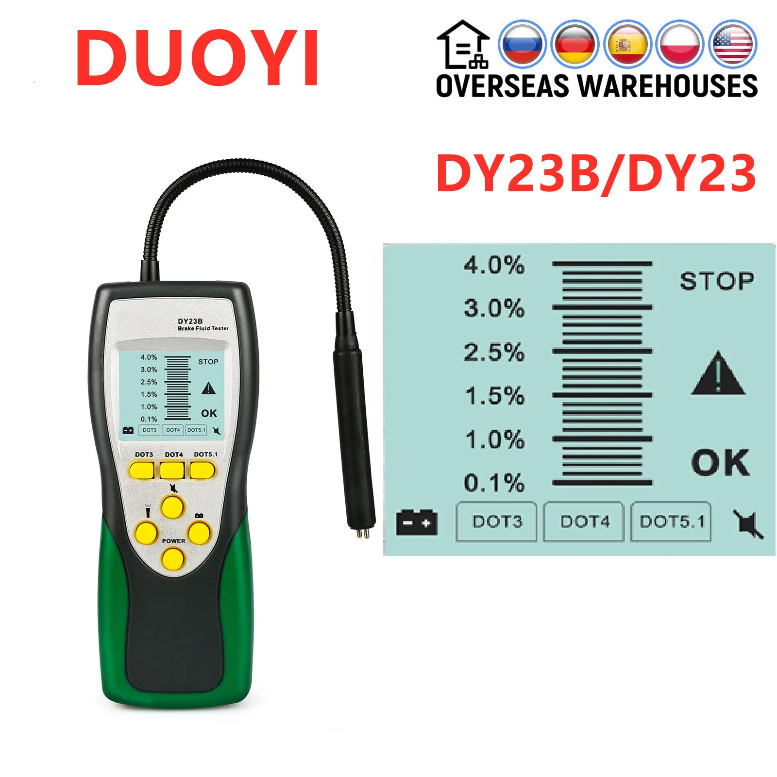 

DUOYI DY23B DY23 Car Brake Fluid Tester Oil Inspection Goose Neck Detector Sound And Light Double Alarm For DOT3 DOT4 DOT5 A++