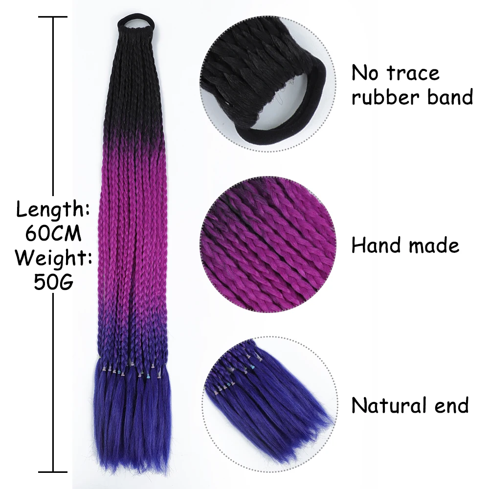 AZQUEEN Synthetic Gradient Color Dirty Braided Ponytail 60CM Elastic Rubber Band Braiding Pony Tail Hair Extensions For Girls