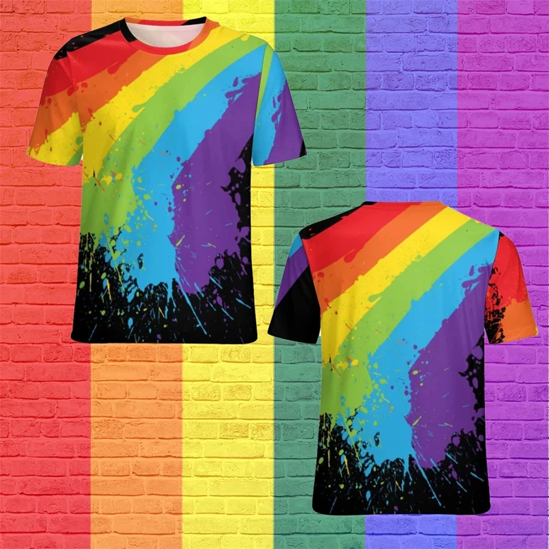 

Natural Style Men's and Women's T-shirt Rainbow Print Harajuku Summer y2k Tops Men Clothing Oversized Fashion Short Sleeve Tees