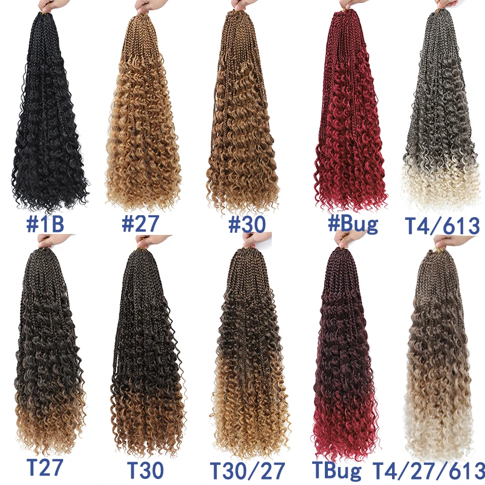 14 24 Inches Crochet Box Braids With Curly Ends 9 Packs 30 27 613 Colors Ombre Blonde Synthetic Goddess Box Braids Crochet Hair crochet hair extensions