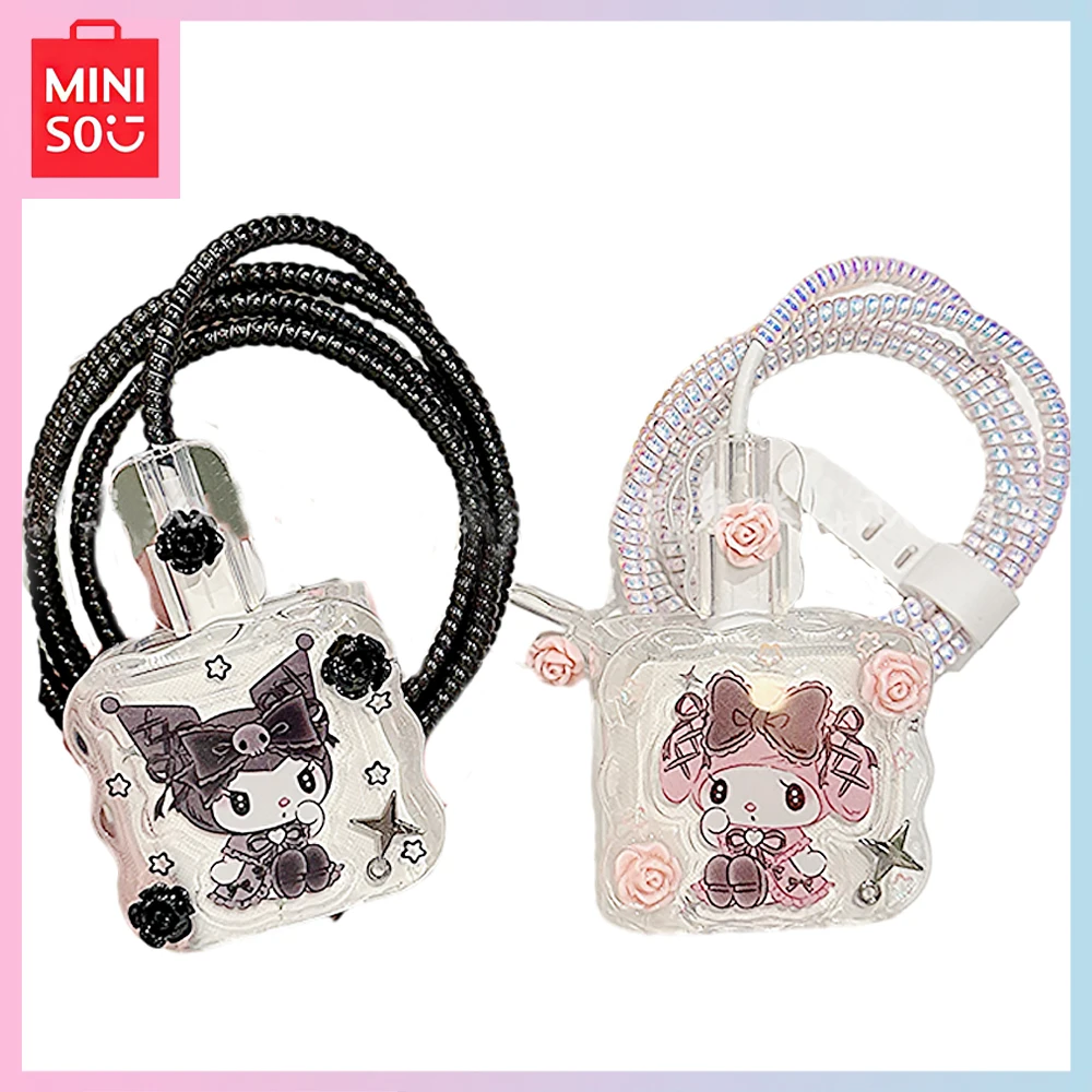 

Miniso Kawaii Sanrio Cartoon Kuromi Accessory Iphone14 15 Promax Data Cable Anti Break Protective Cover 20W Decorative Gift