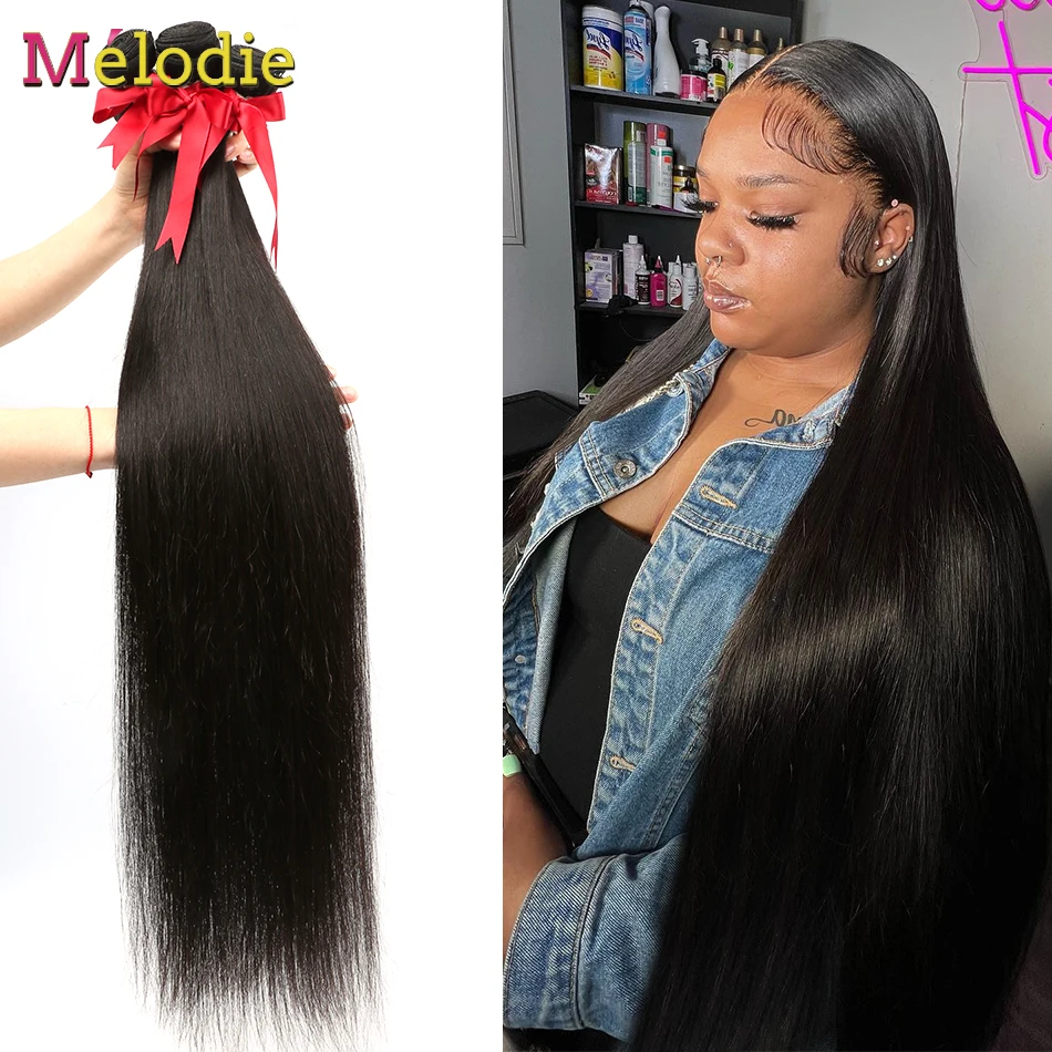 MELODIE 30 Inch Human Hair Bundles Bone Straight Bundles Remy Brazilian