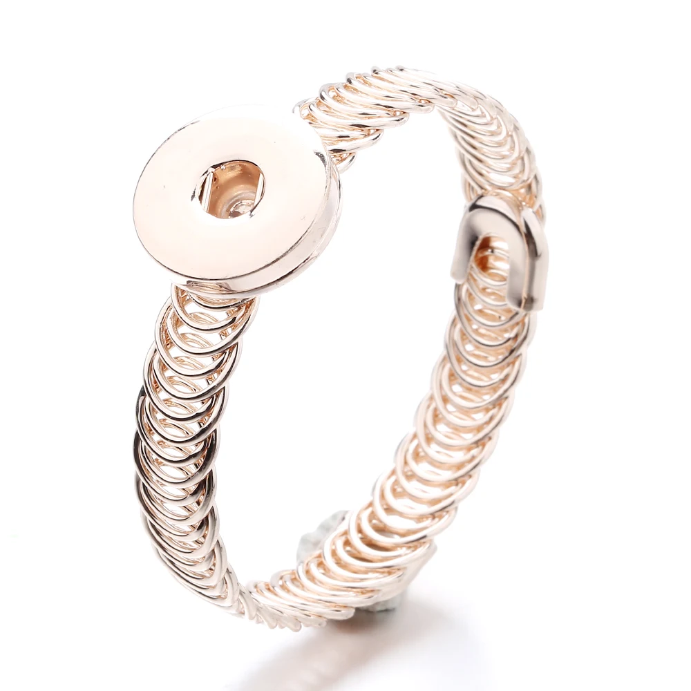 10pcs Metal 18mm Snap Button Bracelet Bangles Adjustable Size Rose Gold Silver Color Cuff Bracelet for DIY Snaps Jewelry