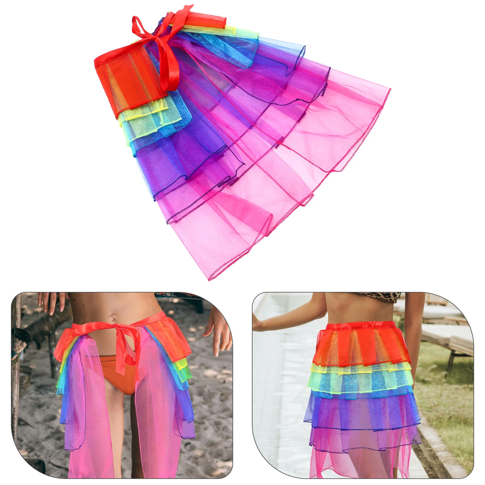 Womens Tutu Skirt Layered Organza Rainbow Performance Dancing Skirt Dress free size