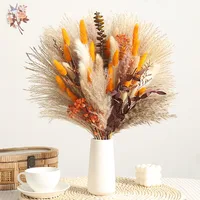 Natural Fluffy Pampas Grass Dried Flowers Bouquet Orange Boho