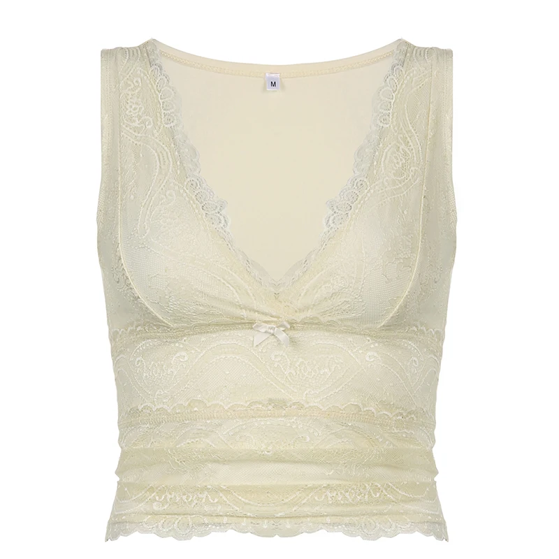 Cuteandpsycho Retro Fairycore Y2K Kawaii Tank Tops Lace