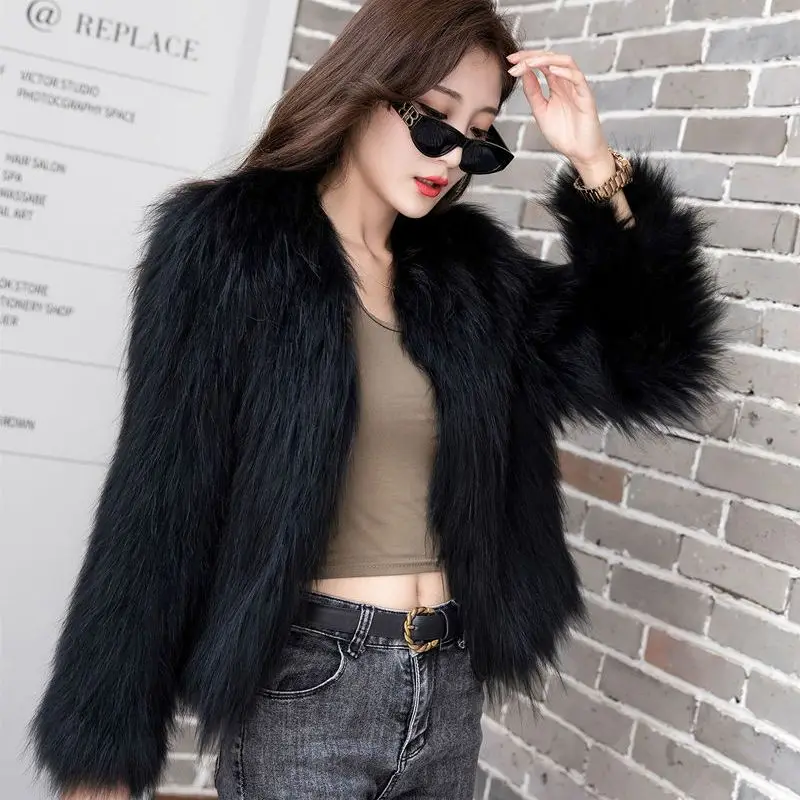 Fox Fur Jacket Fluffy Jacket Warm Luxury Designer Women Clothing Short Faux Fur Coat Long Sleeve Korean Chic Coat Party Dress