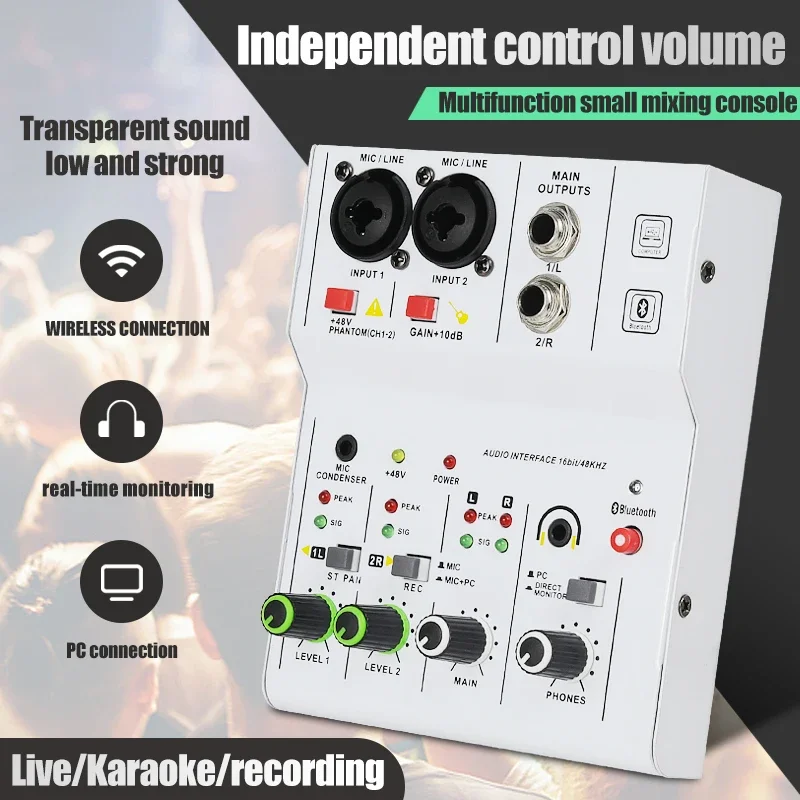 2 Channels Professional portable Audio Mixer Interface sound card console mini USB MIXER for Guitar Recording Studio Singing