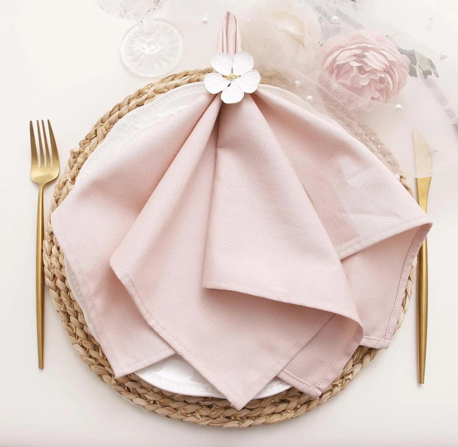 Description Picture 2 of item6pcs Wedding Napkins 43x43cm Square Dinner Table Twill Green Napkins Cloth Table Mat Tea Towl Home Christmas Party Decoration