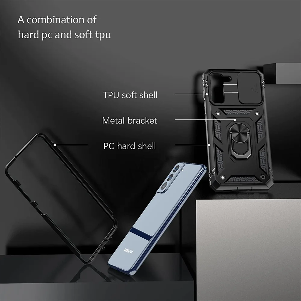 For Samsung S22 S21 FE Ultra Case Plus A52 A32 A51 A12 A32 5G Kickstand Camera Slide Lens Protective Military Grade Rugged Cover
