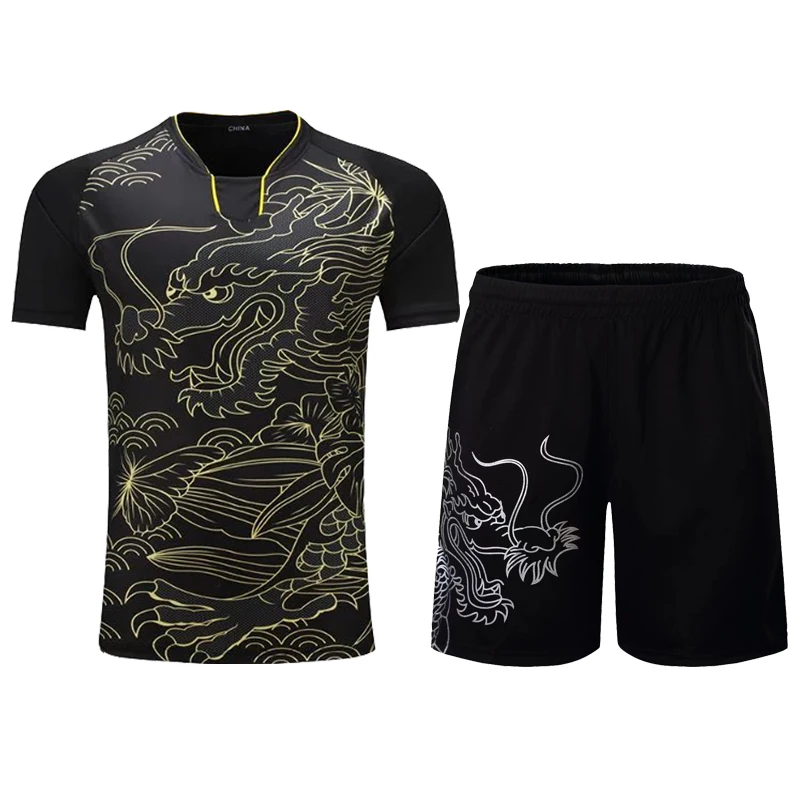 Dragon Print Badminton Table Tennis Clothes Set Men Women Girls Boys Kids Adult Ping Pong Tennis Uniform Suit
