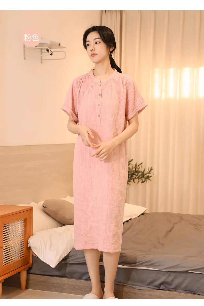Fdfklak Koreanische Crepe Baumwolle Nachthemd frauen Nachthemden Japanischen Lose Hause Kleidung Frühling Sommer Schlaf Kleid Nacht Trägt – Detail 9