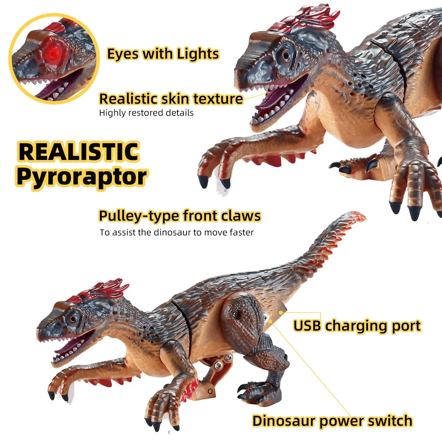 2.4G Wireless Remote Control Dinosaur with Electric Lights and Sound Effects,5-channel Brontosaurus Toys,Best Gifts 2