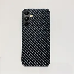 Sleek Carbon Fiber Stripe Leather Phone Case - Enhanced Protection and Style - Galaxy A27 (Black)