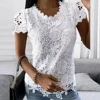 Plus Size Oversized Lace T-Shirt - Casual Round Neck Short Sleeve Top