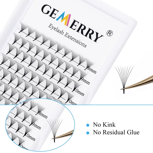 Gemerry 러시아 볼륨 속눈썹 연장, 짧은 줄기 가짜 속눈썹, 부드러운 인조 밍크 속눈썹, 6D, 8D, 10D, 12D, 프리메이드 볼륨 팬 4