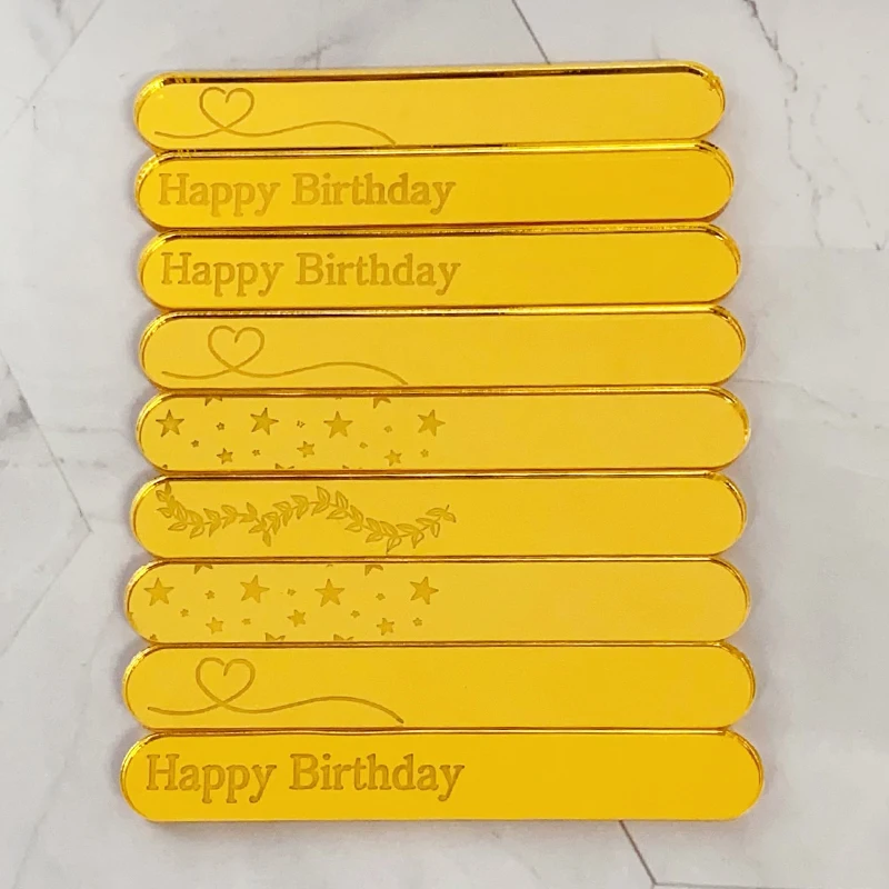 Acrylic Ice Cream Sticks Heart Star Happy Birthday Popsicle Sticks Cake Candy Pop Ice Lollies Baby Shower Kids Gift 10Pcs