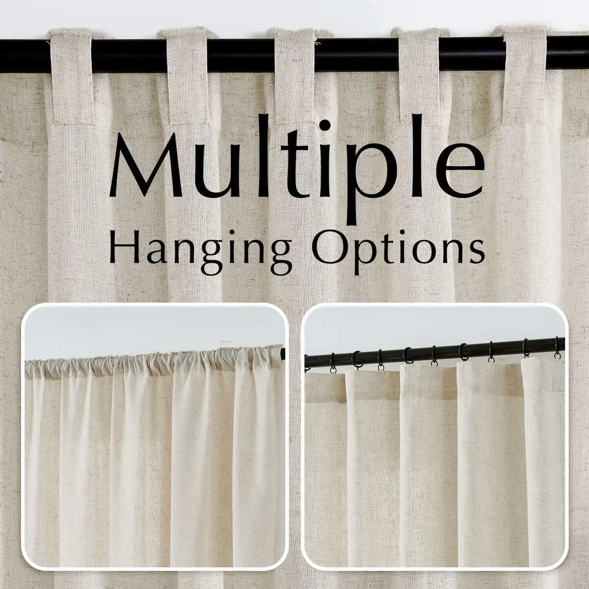 JINCHAN 127*160CM Linen Blend Curtains For Living Room Bedroom Farmhouse Rod Pocket Back Tab Light Filtering Window Drapes 1PCS 4