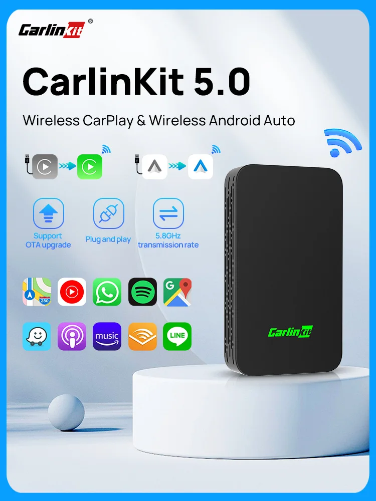Carlinkit 5 0 Wireless Android Auto Adapter Carplay Ai Box Dongle Plug Play USB Wired To