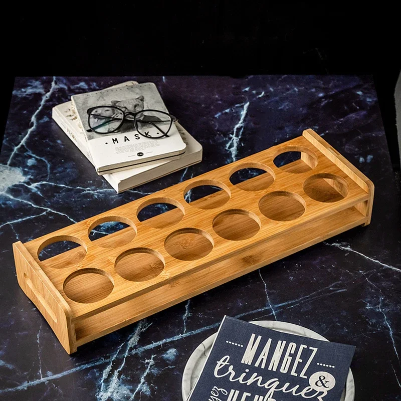 6 Holes Wooden Glass Holder Display Rack Bar Wine Drinks Cup Storage bamboo Carrier Flight Tasting Serving Tray Kitchen Tools 4