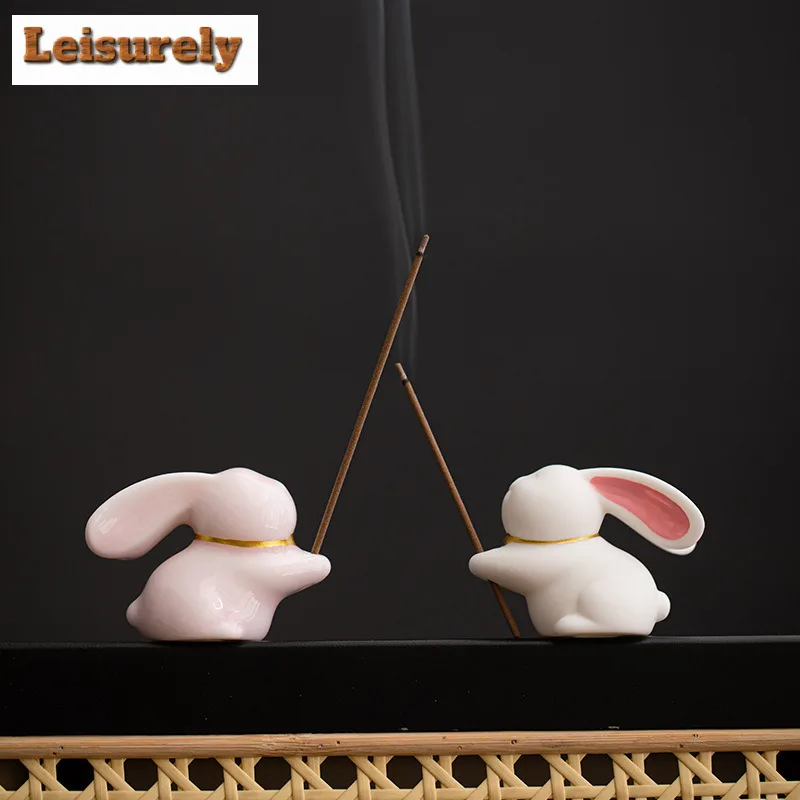 Cute Jade Rabbit Ceramic Incense Holder Fragrance Liln Base Home Indoor Line Incense Dispenser Tea Table Pet Cover Accessories