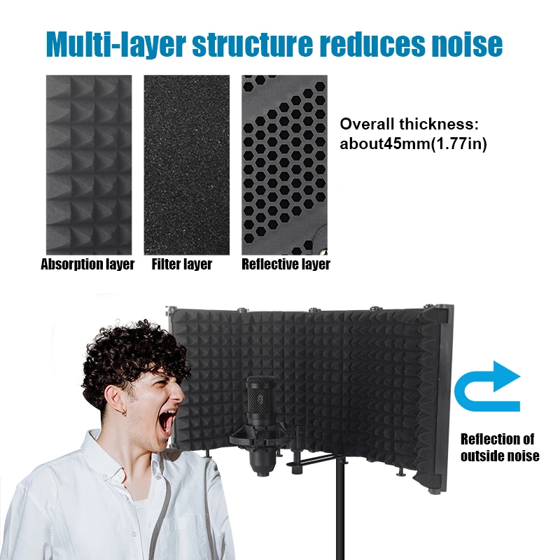 Microphone Accessories 5 Panel Reflection Filters Professional Studio Recording Microphone Isolation Shield Suitable For Any Condenser Mic