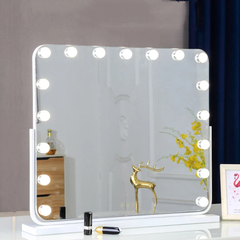 

Metal Frame Led Lighted Makeup Mirror Nordic Rectangle Modern Design Bathroom Mirror Vanity Bedroom Specchio House Decoration