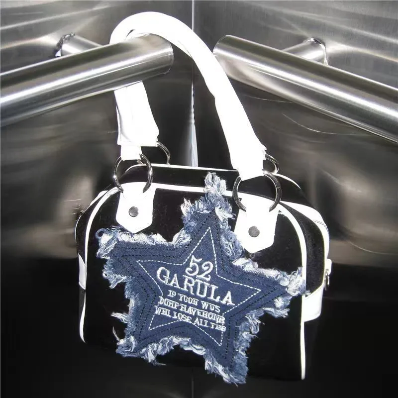 JIAERDI Retro Harajuku Star Tote Bag Women Hot Girl Letter Large Capacity Crossbody Bag Ladies Patchwork Casual Y2k Shoulder Bag